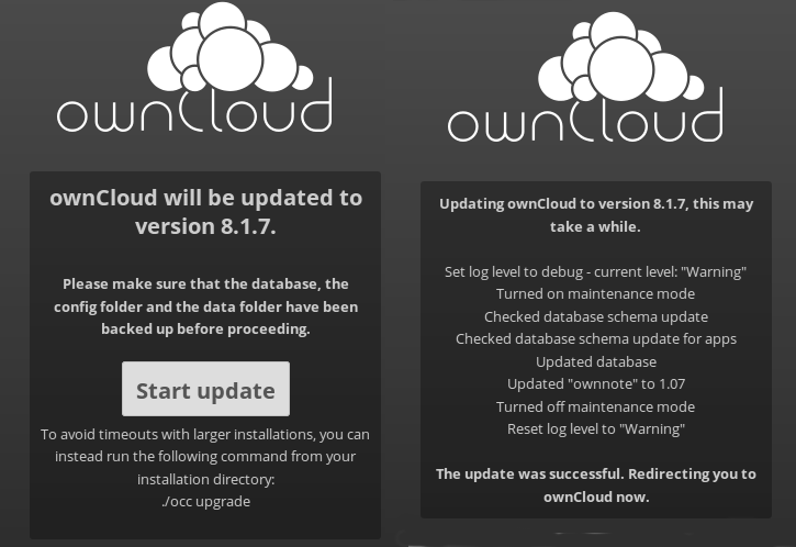 Update messages from ownCloud